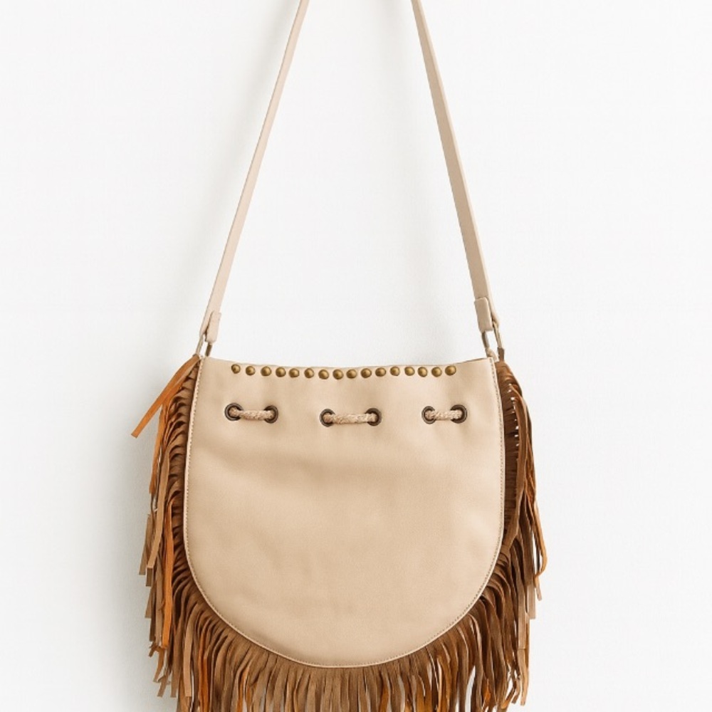 VENUS Beige and Brown Fringe Shoulder Bag - Picture 2 of 10
